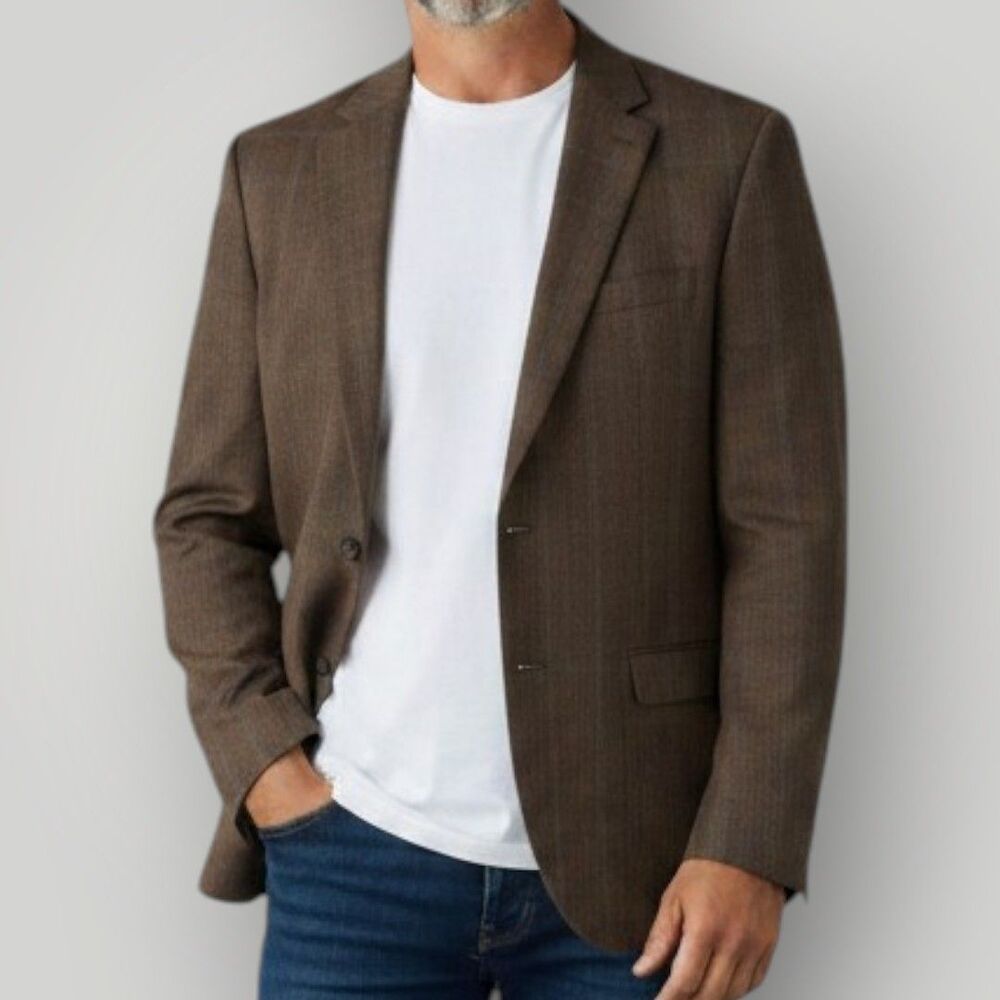 RALPH LAUREN Mens Blazer Sport Coat Two Button Suit Jacket 46L Brown WOOL Plaid